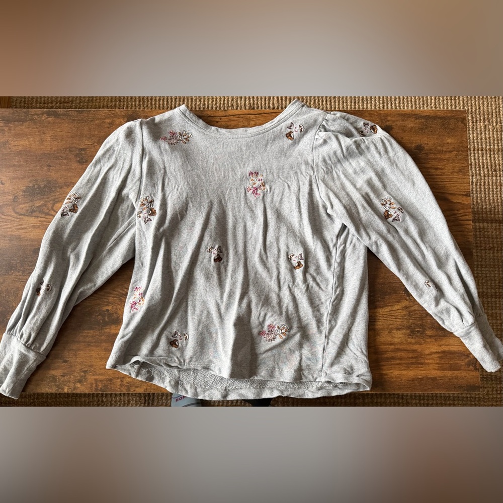LOFT Gray Sweatshirt with Floral Accents